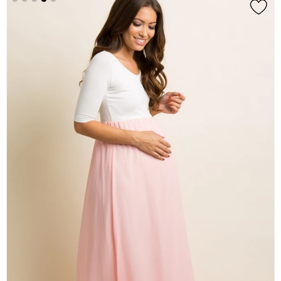 Petite Light Pink Chiffon Colorblock Maternity Max - Picture 4 of 6